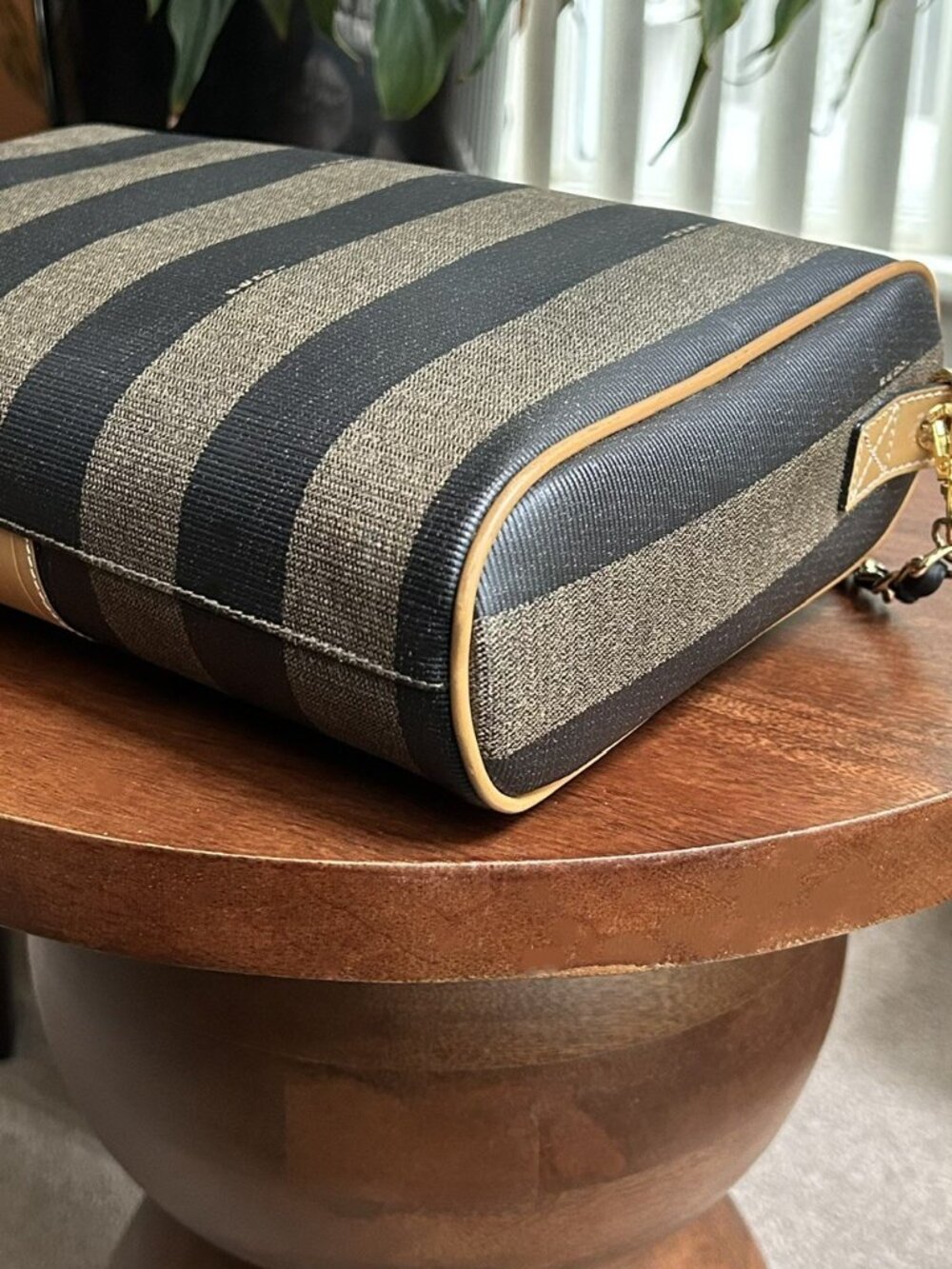 FENDI Pequin Stripe Shoulder Bag, Tobacco, Black, Natural Tan - Picture 12 of 13
